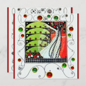 MAGIC OF THE SPRING hell rot Schwarz-weiß grün Einladung (Vorne/Hinten)