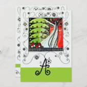 MAGIC OF THE SPRING, hell rot Schwarz-weiß grün Einladung (Vorne/Hinten)