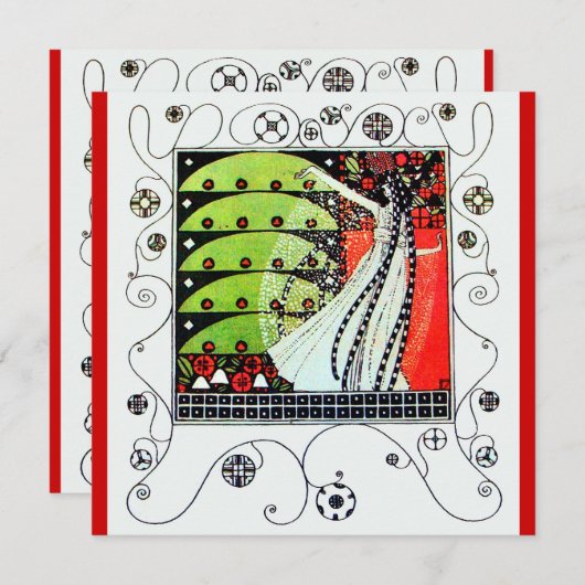 MAGIC OF THE SPRING, hell rot Schwarz-weiß grün Einladung (Vorne/Hinten)