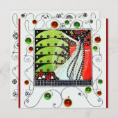 MAGIC OF THE SPRING hell rot Schwarz-weiß grün Einladung (Vorne/Hinten)