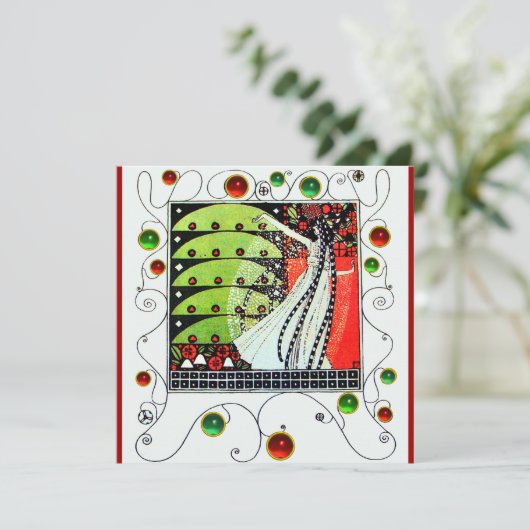 MAGIC OF THE SPRING hell rot Schwarz-weiß grün Einladung (Stehend Vorderseite)