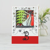 MAGIC OF THE SPRING, hell rot Schwarz-weiß grün Einladung (Stehend Vorderseite)