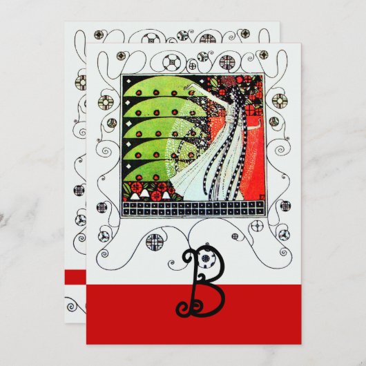 MAGIC OF THE SPRING, hell rot Schwarz-weiß grün Einladung (Vorne/Hinten)