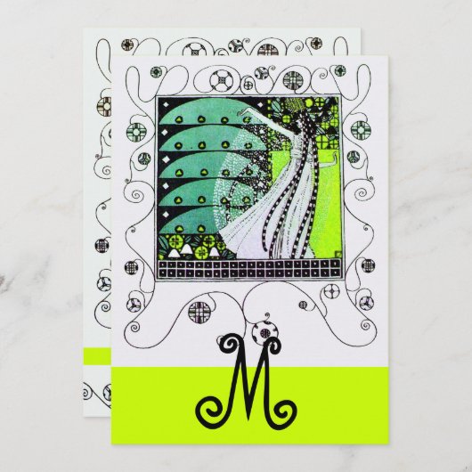 MAGIC OF THE SPRING, hellgelb grün schwarz Einladung (Vorne/Hinten)