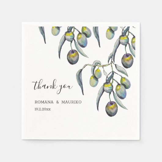 Magic Olive Watercolor Handgemalt Serviette (Vorderseite)