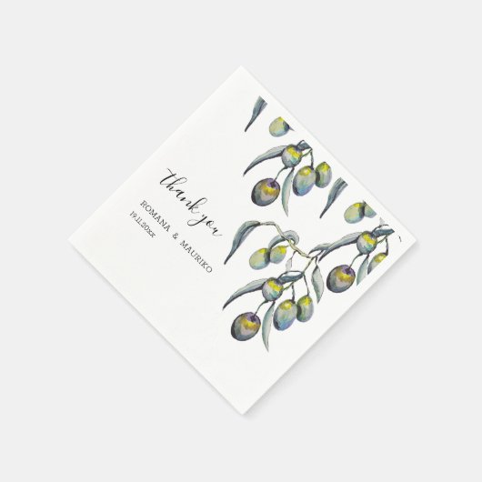 Magic Olive Watercolor Handgemalt Serviette (Ecke)