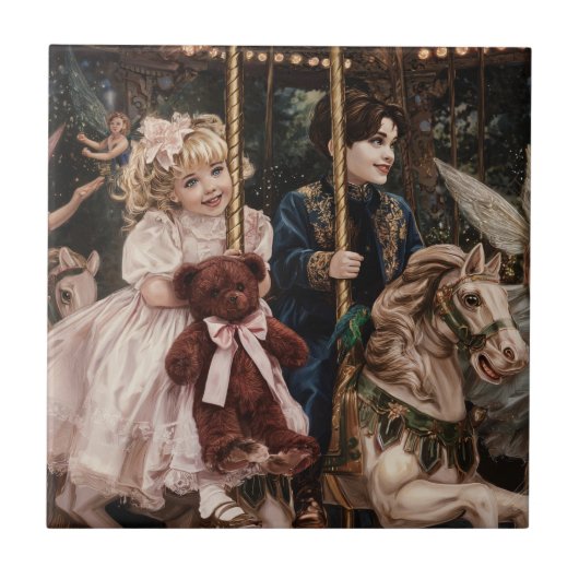 “Magic on the Carousel with My Red Teddy” Fliese (Vorderseite)