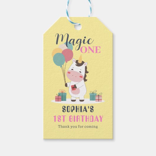 Magic One Einhorn 1. Geburtstag Geschenkanhänger (Vorderseite)