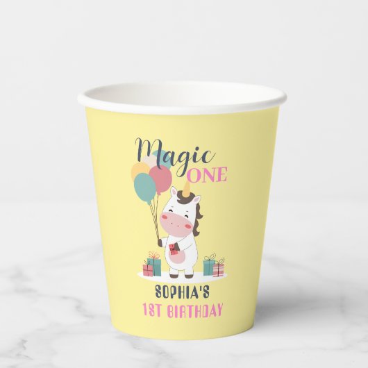 Magic One Einhorn 1. Geburtstag Pappbecher (Vorderseite)