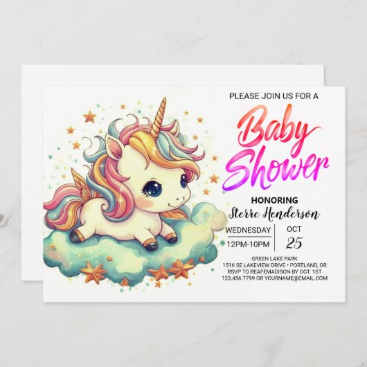 Magic Online Custom Unicorn Kinderdusche Einladung (Vorne/Hinten)
