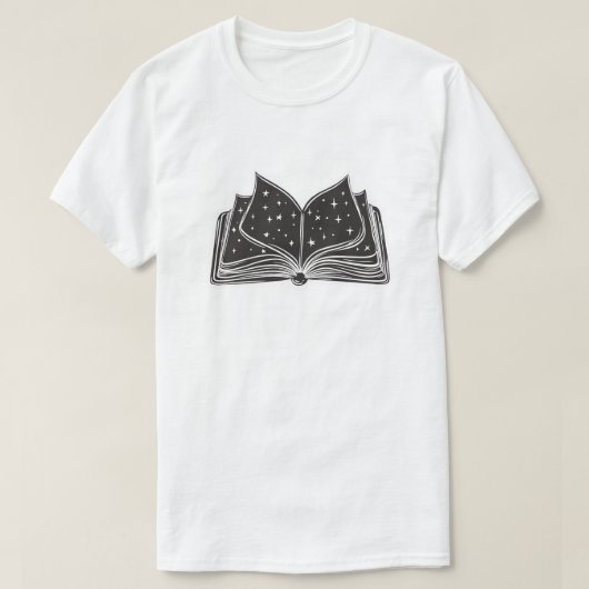 Magic Open Spellbook – Stars and Wizardry T-Shirt (Design vorne)