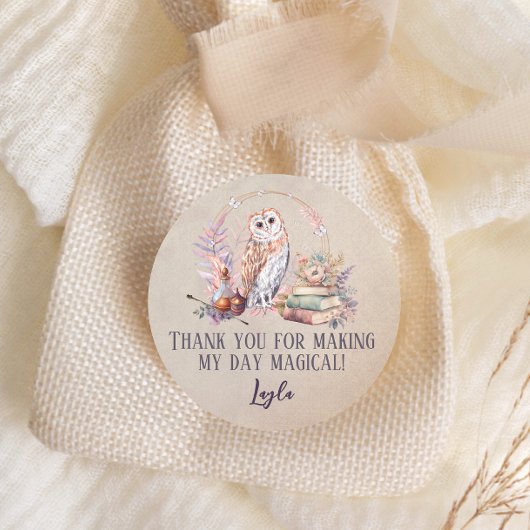 Magic Owl Girl Wizard Danke Classic Runder Aufkleber
