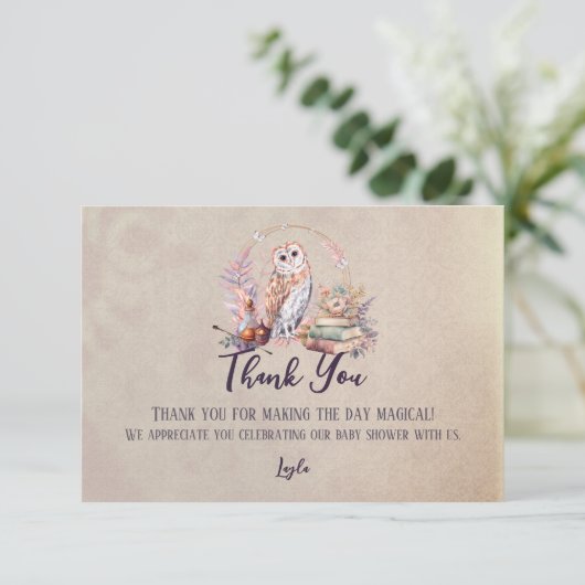 Magic Owl Girl Wizard Kinderdusche Danke (Stehend Vorderseite)