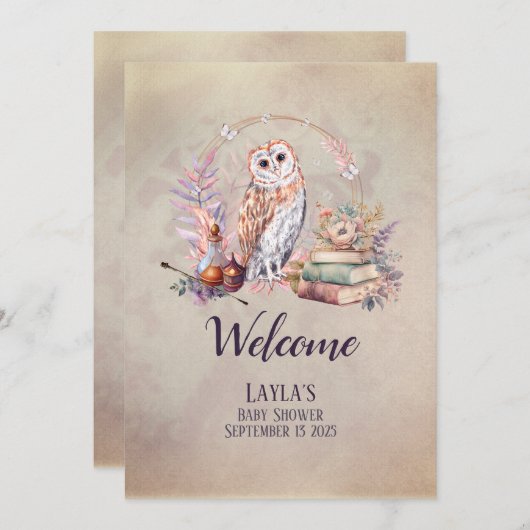 Magic Owl Welcome Baby Dusche Einladung (Vorne/Hinten)