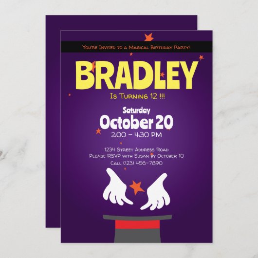 Magic Party Magic Show Einladung (Vorne/Hinten)