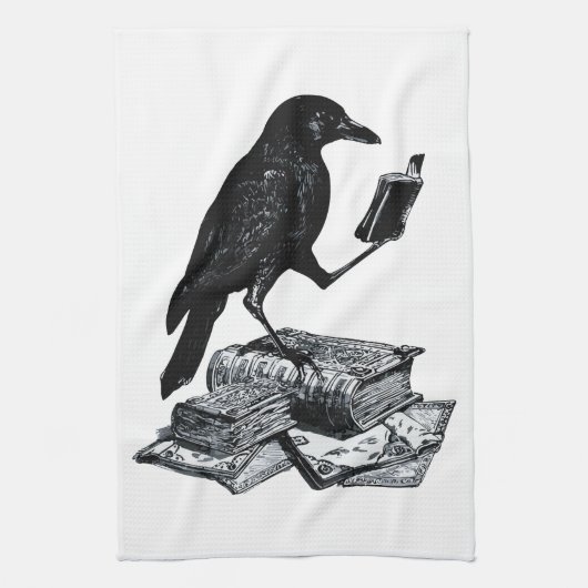 Magic Raven mit akademischen Büchern Geschirrtuch (Vertikal)