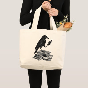 Magic Raven mit akademischen Büchern Jumbo Stoffbeutel