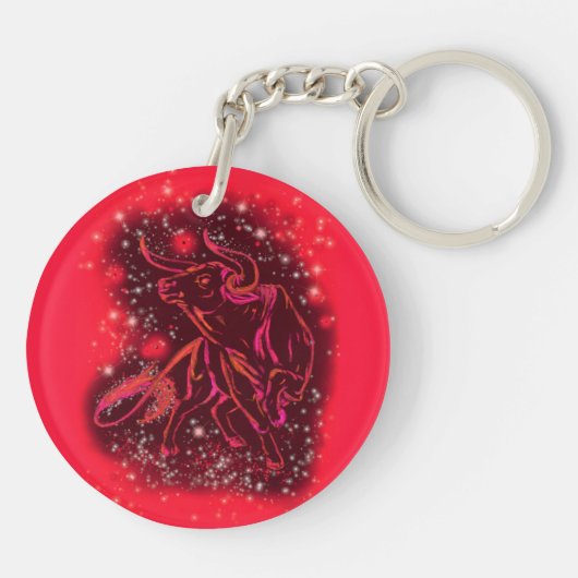 Magic Red Neon Bull Running At Starry Night Schlüsselanhänger (Rückseite)