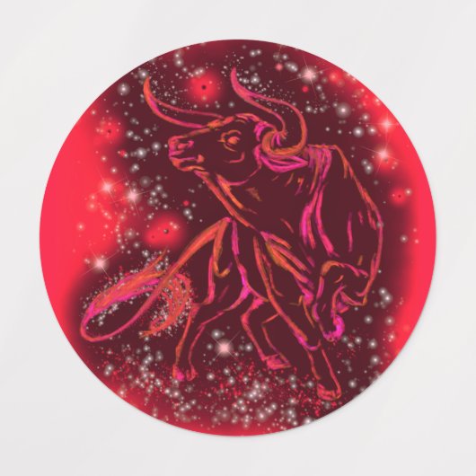Magic Red Neon Bull Running - Phantastische Sterne Etiketten (Design 1)