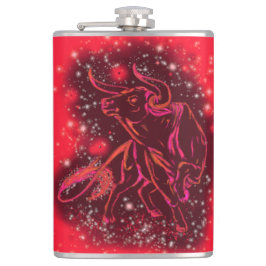 Magic Red Neon Bull Running - Phantastische Sterne Flachmann