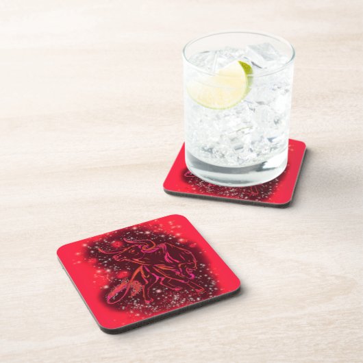 Magic Red Neon Bull Running - Phantastische Sterne Getränkeuntersetzer (Rechte Seite)