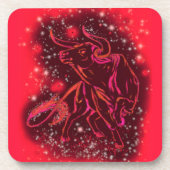 Magic Red Neon Bull Running - Phantastische Sterne Getränkeuntersetzer (Vorderseite)