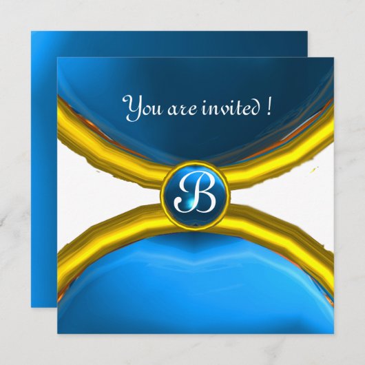 MAGIC RINGS, MONOGRAM, blau Einladung (Vorne/Hinten)