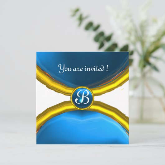 MAGIC RINGS, MONOGRAM, blau Einladung (Stehend Vorderseite)