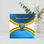 MAGIC RINGS,MONOGRAM Edelstein blau silber Einladung (Stehend Vorderseite)