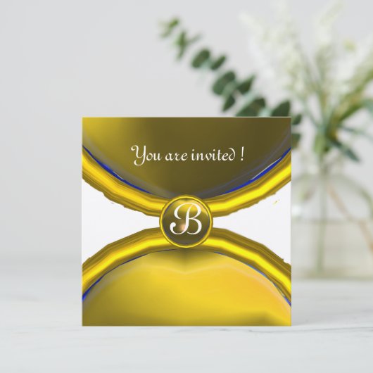 MAGIC RINGS,MONOGRAM Edelstein gelb Einladung (Stehend Vorderseite)