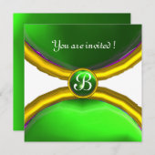 MAGIC RINGS, MONOGRAM-Edelstein grün Einladung (Vorne/Hinten)