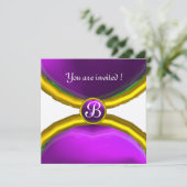 MAGIC RINGS,MONOGRAM Edelstein lila Gold Einladung (Stehend Vorderseite)