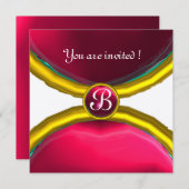 MAGIC RINGS,MONOGRAM Edelstein Pink Silber Einladung (Vorne/Hinten)