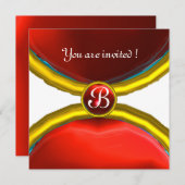 MAGIC RINGS ,MONOGRAM Edelstein rot Einladung (Vorne/Hinten)