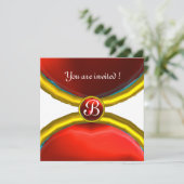 MAGIC RINGS ,MONOGRAM Edelstein rot Einladung (Stehend Vorderseite)