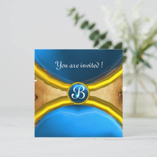 MAGIC RINGS,MONOGRAM Perchester blau Einladung (Stehend Vorderseite)