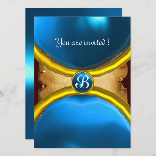 MAGIC RINGS,MONOGRAM Perchester blau Einladung (Vorne/Hinten)