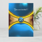 MAGIC RINGS,MONOGRAM Perchester blau Einladung (Stehend Vorderseite)