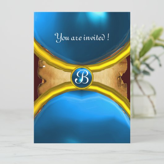 MAGIC RINGS,MONOGRAM Perchester blau Einladung (Stehend Vorderseite)