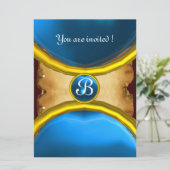 MAGIC RINGS,MONOGRAM Perchester blau Einladung (Stehend Vorderseite)