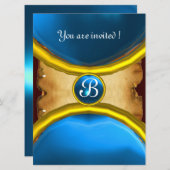 MAGIC RINGS,MONOGRAM Perchester blau Einladung (Vorne/Hinten)