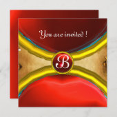 MAGIC RINGS ,MONOGRAM Perchester Rot Einladung (Vorne/Hinten)