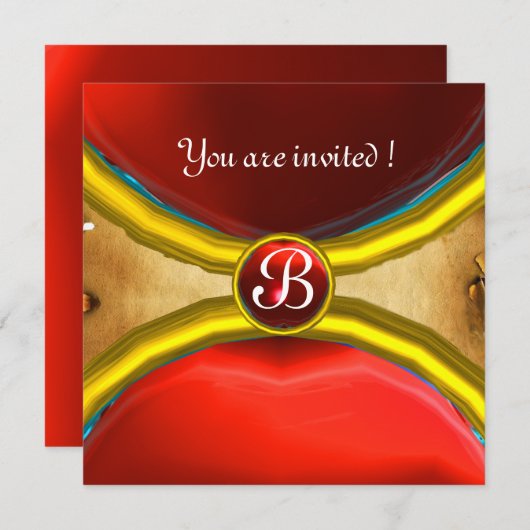 MAGIC RINGS ,MONOGRAM Perchester Rot Einladung (Vorne/Hinten)