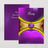 MAGIC RINGS,MONOGRAM Perchment uAwg Edelstein lila Einladung (Vorne/Hinten)