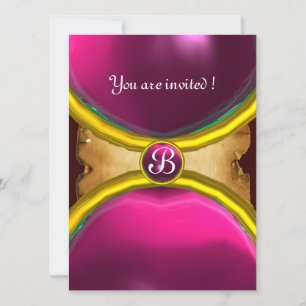 MAGIC RINGS,MONOGRAM Pergament Edelstein pink Einladung