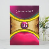 MAGIC RINGS,MONOGRAM Pergament Edelstein pink Einladung (Stehend Vorderseite)