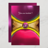 MAGIC RINGS,MONOGRAM Pergament Edelstein pink Einladung (Vorne/Hinten)