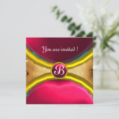 MAGIC RINGS,MONOGRAM Pergament Edelstein pink Einladung (Stehend Vorderseite)