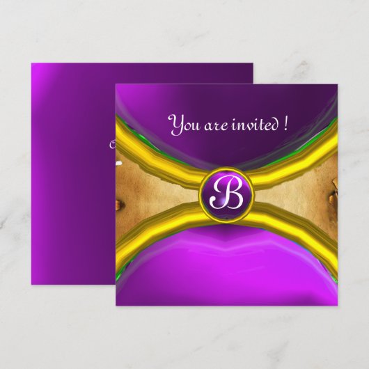 MAGIC RINGS,MONOGRAM Pergament lila Einladung (Vorne/Hinten)