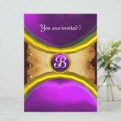 MAGIC RINGS,MONOGRAM Pergament lila Einladung (Stehend Vorderseite)